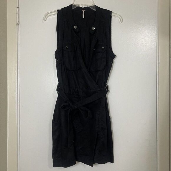 FREE PEOPLE black sleeveless belted trench wrap dress size Small - Picture 1 of 7